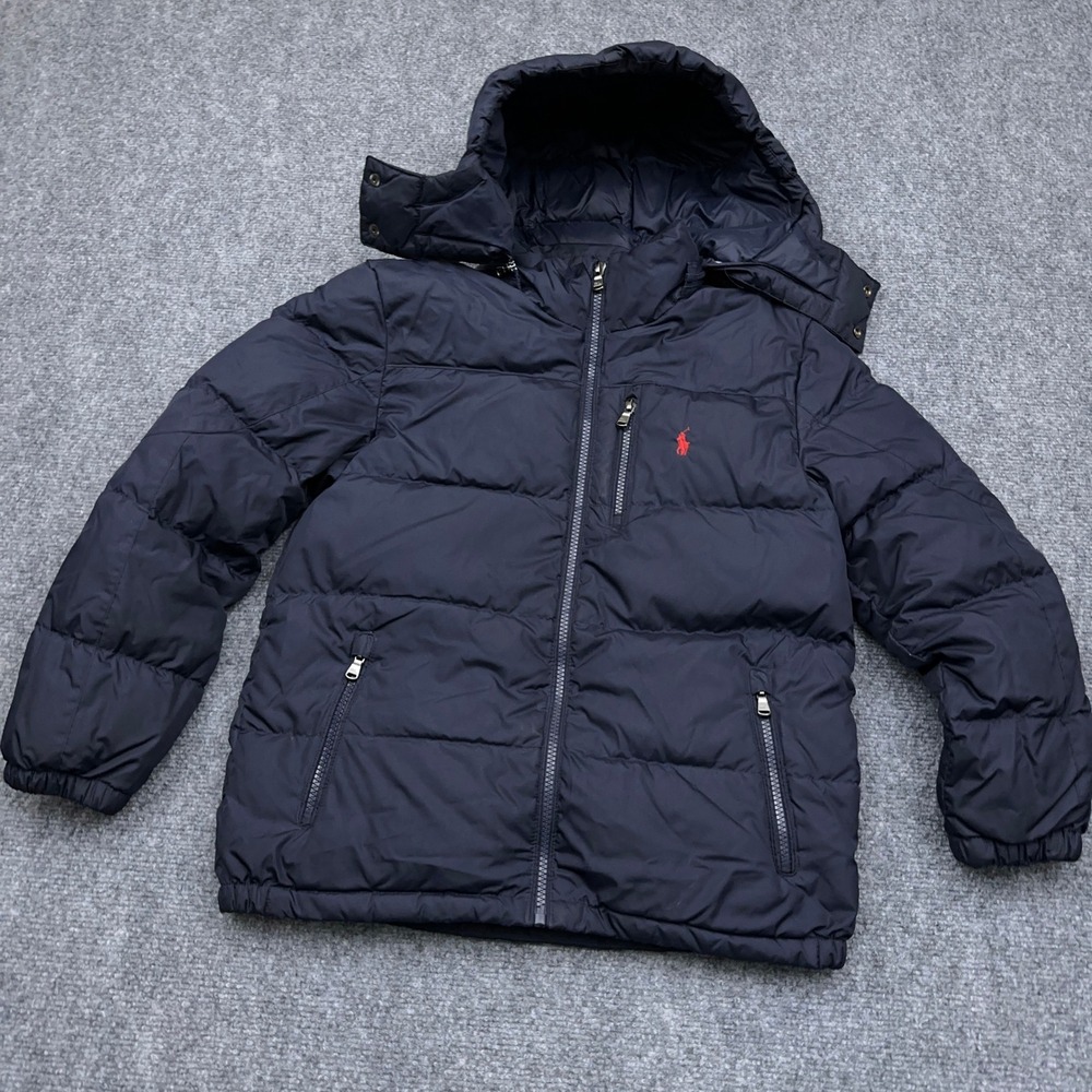 Polo Ralph Lauren Down Jacket Boys M 10-12 Navy Blue Water-Repellent Puffer READ
